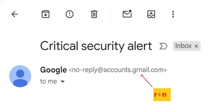 Screenshot of GMail phishing attack